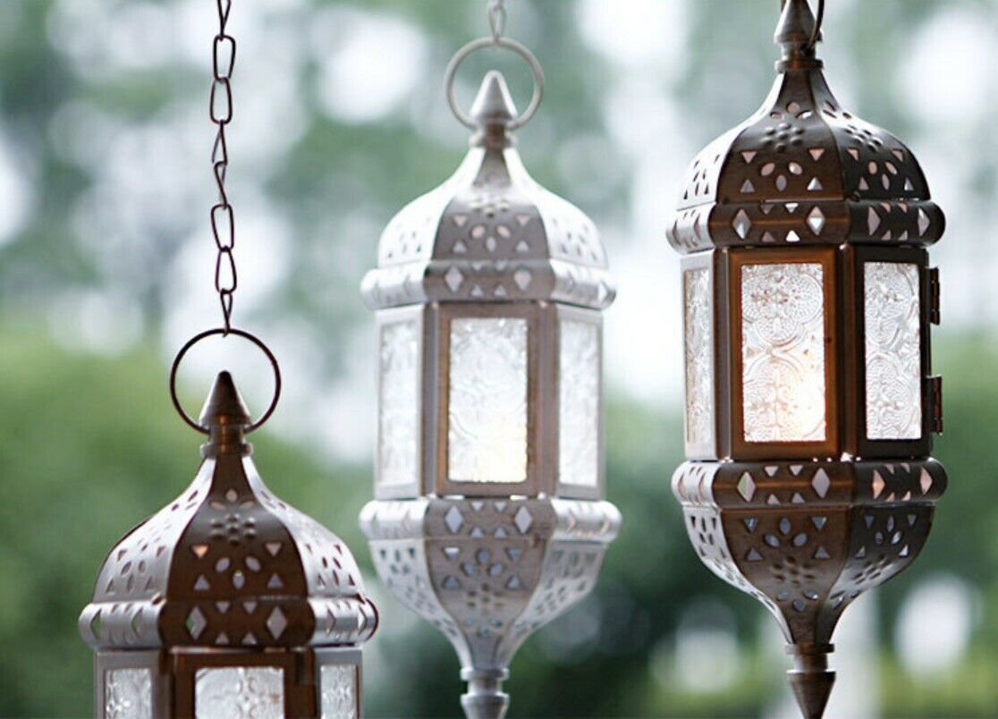 GARDEN KNIGHT™ Moroccan Iron Hanging Glass Lanterns