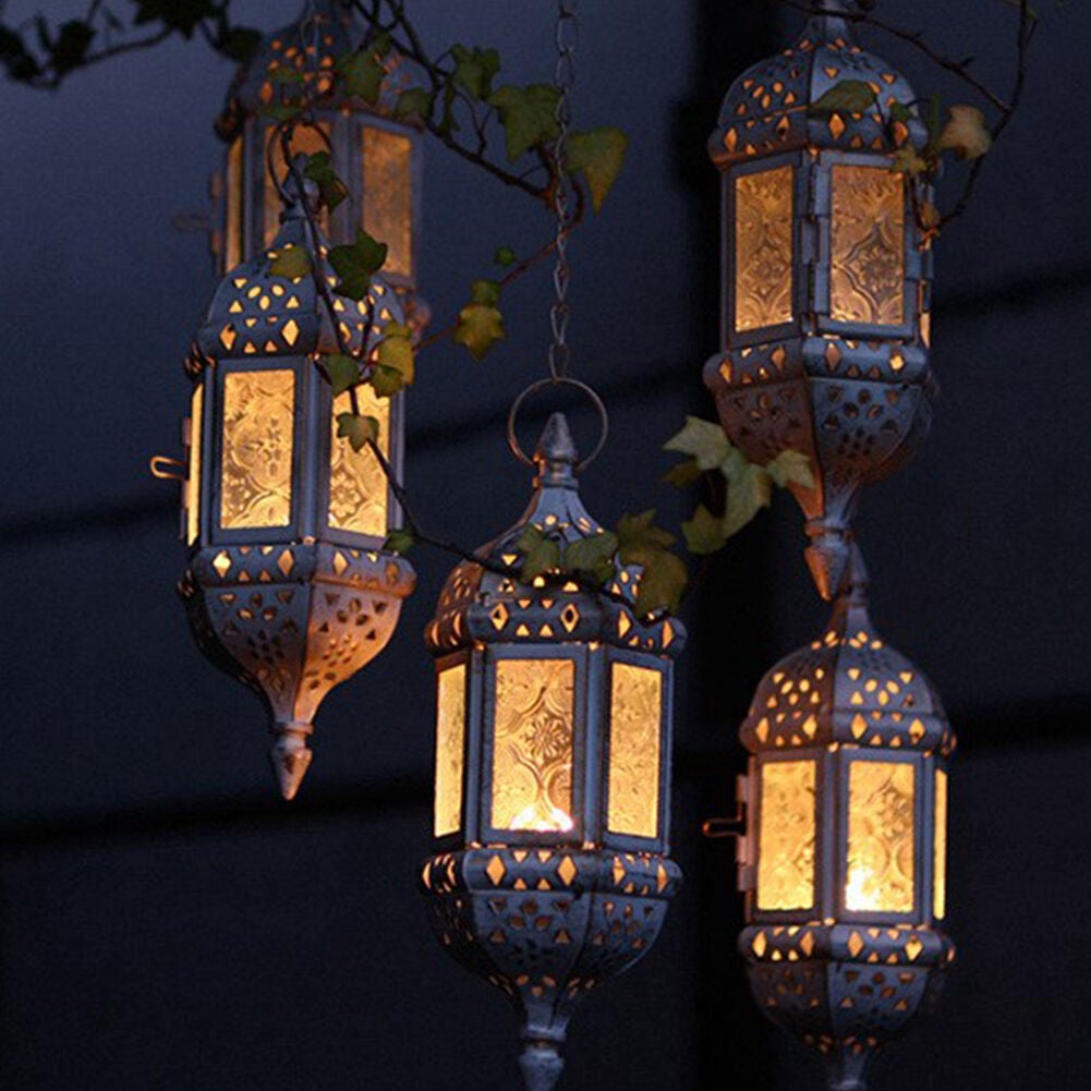 GARDEN KNIGHT™ Moroccan Iron Hanging Glass Lanterns