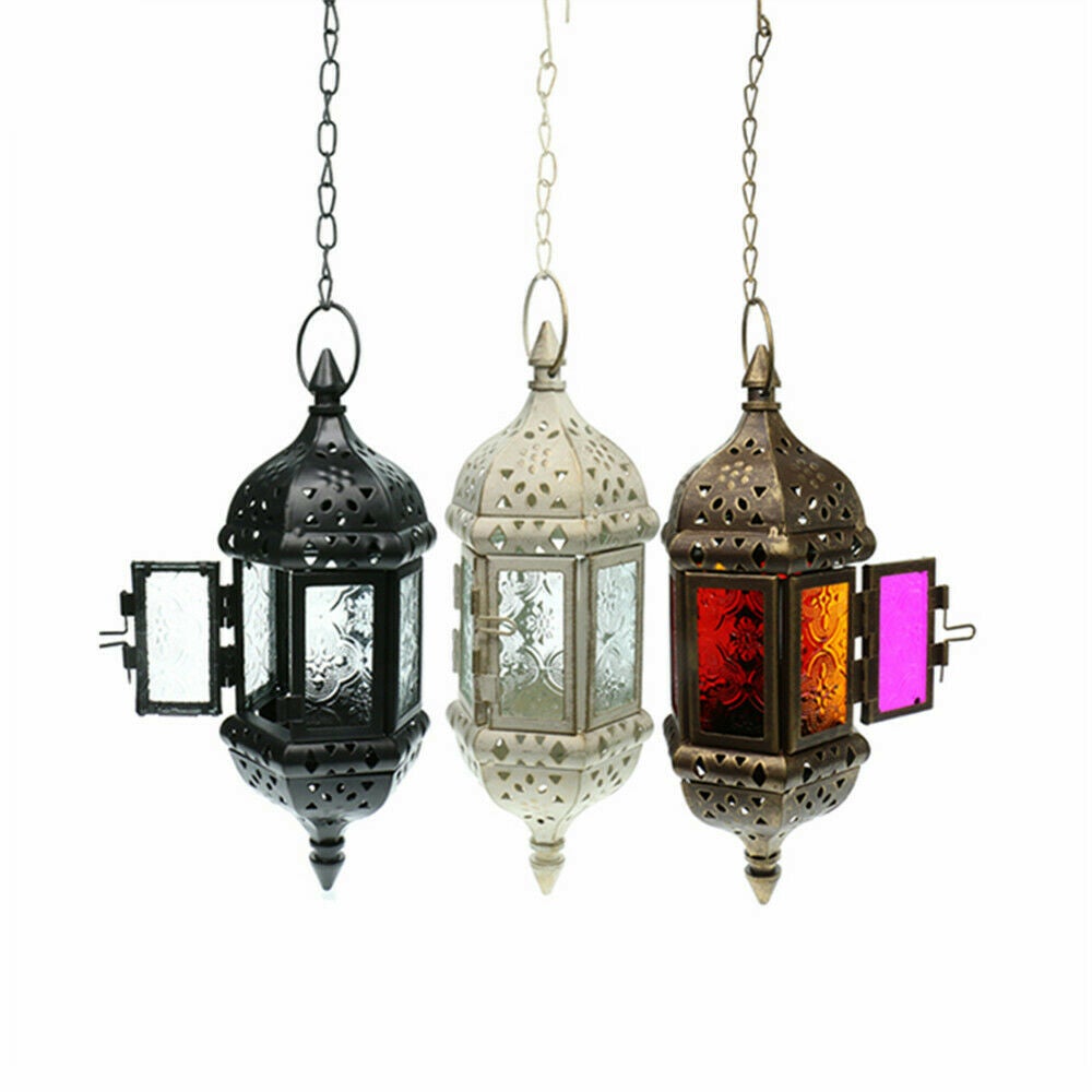 GARDEN KNIGHT™ Moroccan Iron Hanging Glass Lanterns