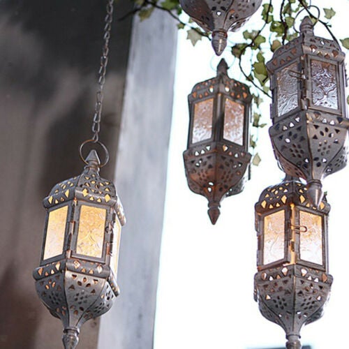 GARDEN KNIGHT™ Moroccan Iron Hanging Glass Lanterns